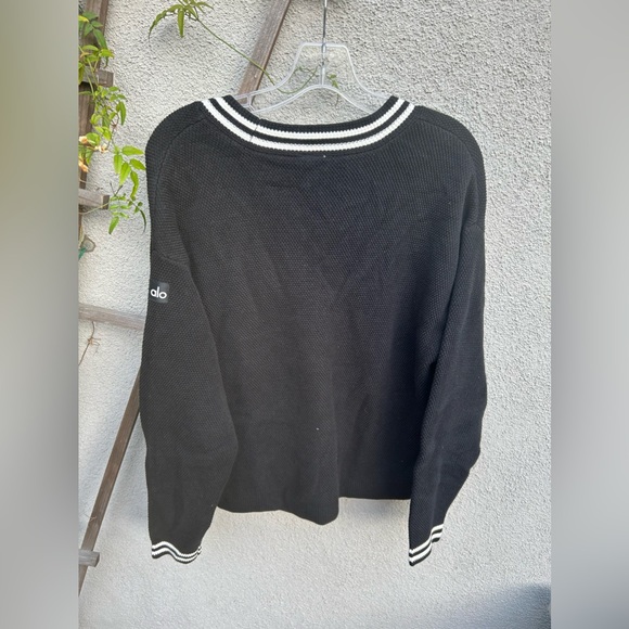 ❌SOLD❌Alo Yoga Tennis Club Sweater Knit Cardigan in Black/Ivory New with Tags! - Picture 10 of 11